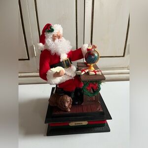 Vintage 1993 HOLIDAY SCENE LIGHTED MUSICAL SANTA Writing LETTERS Christmas Dog